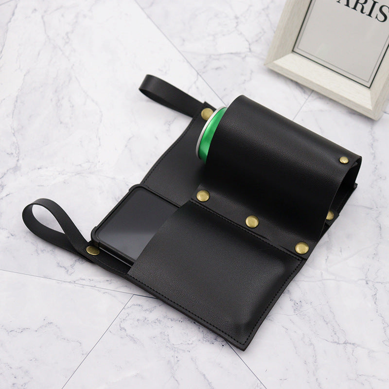 Camping chair leather storage bag mobile phone beer beverage storage bag outdoor chair side bag miscellaneous storage