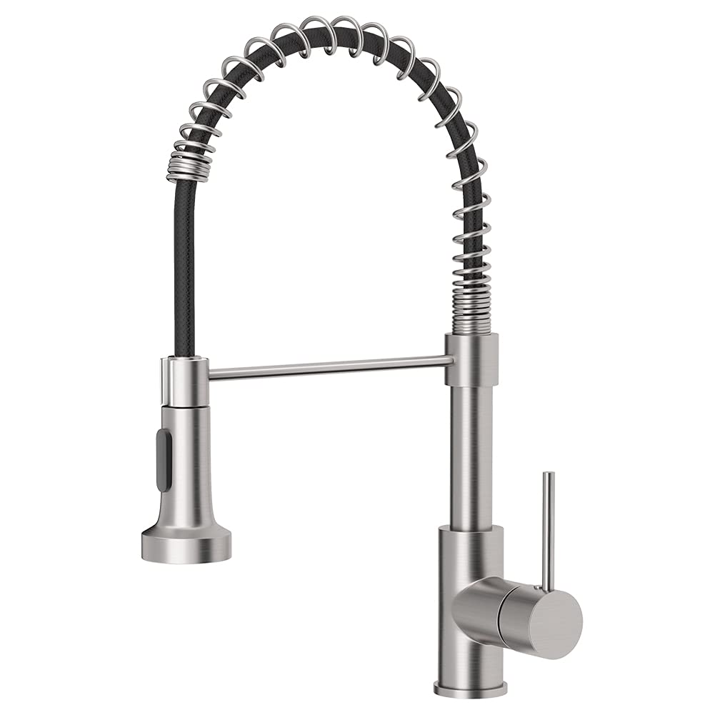 OWOFAN Kitchen Faucet with Pull Down Sprayer Brushed Nickel Stainless Steel 1 Handle Pull Out Spring Sink Faucets 1 Hole Or 3 Hole Dual Function for Farmhouse Camper Laundry Utility Rv Wet Bar
