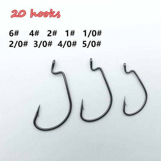 Rompin 20pcs/lot Black Nickel Crank Fishing Hooks High Carbon Steel Worm Sharp Barbed