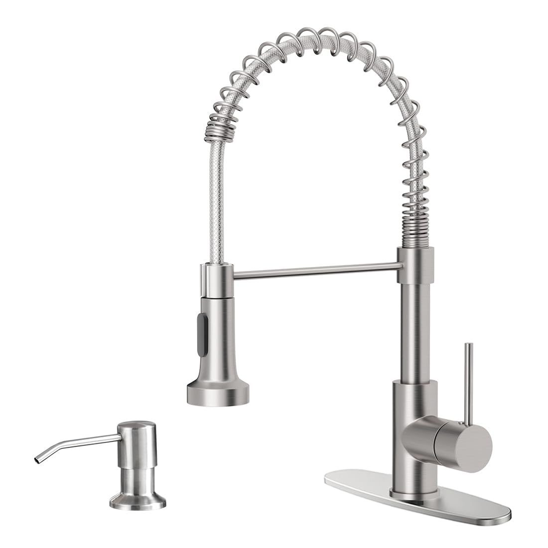 OWOFAN Kitchen Faucet with Pull Down Sprayer Brushed Nickel Stainless Steel 1 Handle Pull Out Spring Sink Faucets 1 Hole Or 3 Hole Dual Function for Farmhouse Camper Laundry Utility Rv Wet Bar