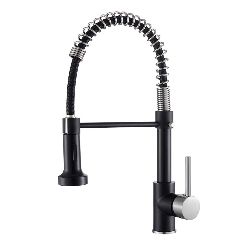 OWOFAN Black Kitchen Faucet with Pull Down Sprayer Stainless Steel Single Handle Pull Out Spring Sink Faucets 1 Hole Or 3 Hole Dual Function for Farmhouse Camper Laundry Utility Rv Wet Bar