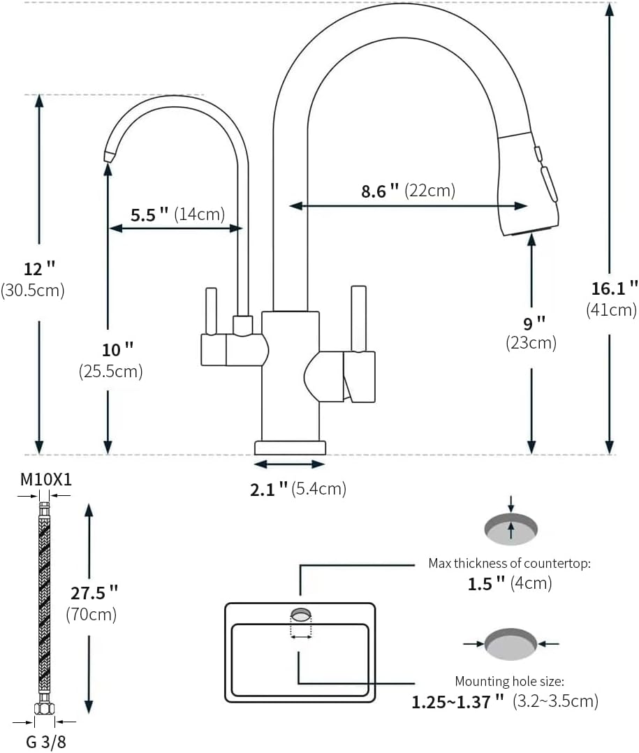 WANFAN Kitchen Sink Faucet with Pull Down Sprayer 2 Handle 3 in 1 Water Filter Purifier Faucets Brushed Nickel 0195SN
