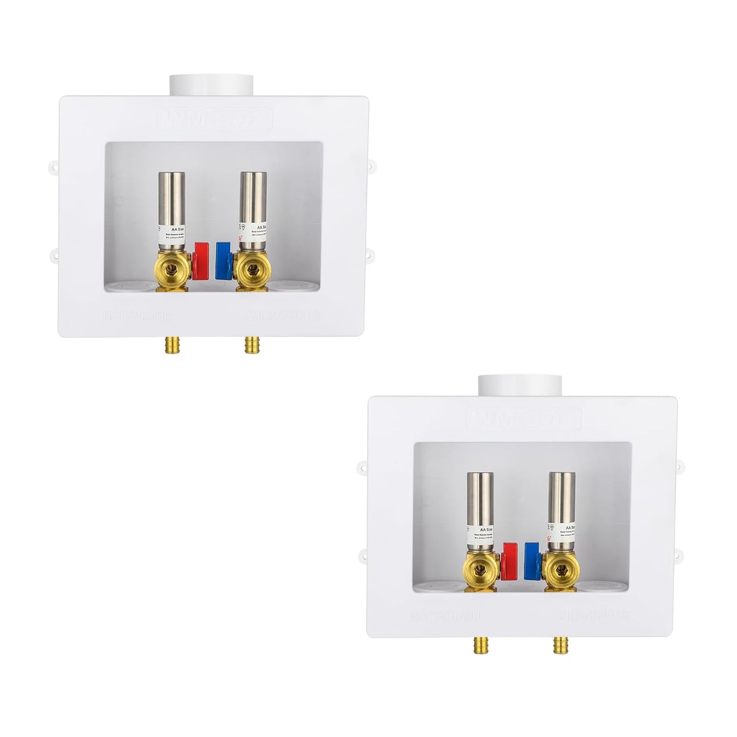 Washing Machine Outlet Box, Niikappu 1/2 Inch Pex Crimp Inlet x 3/4 Inch MHT Outlet Connection, Washer Box with Double Drains, with Stainless Steel Water Hammer Arrestor