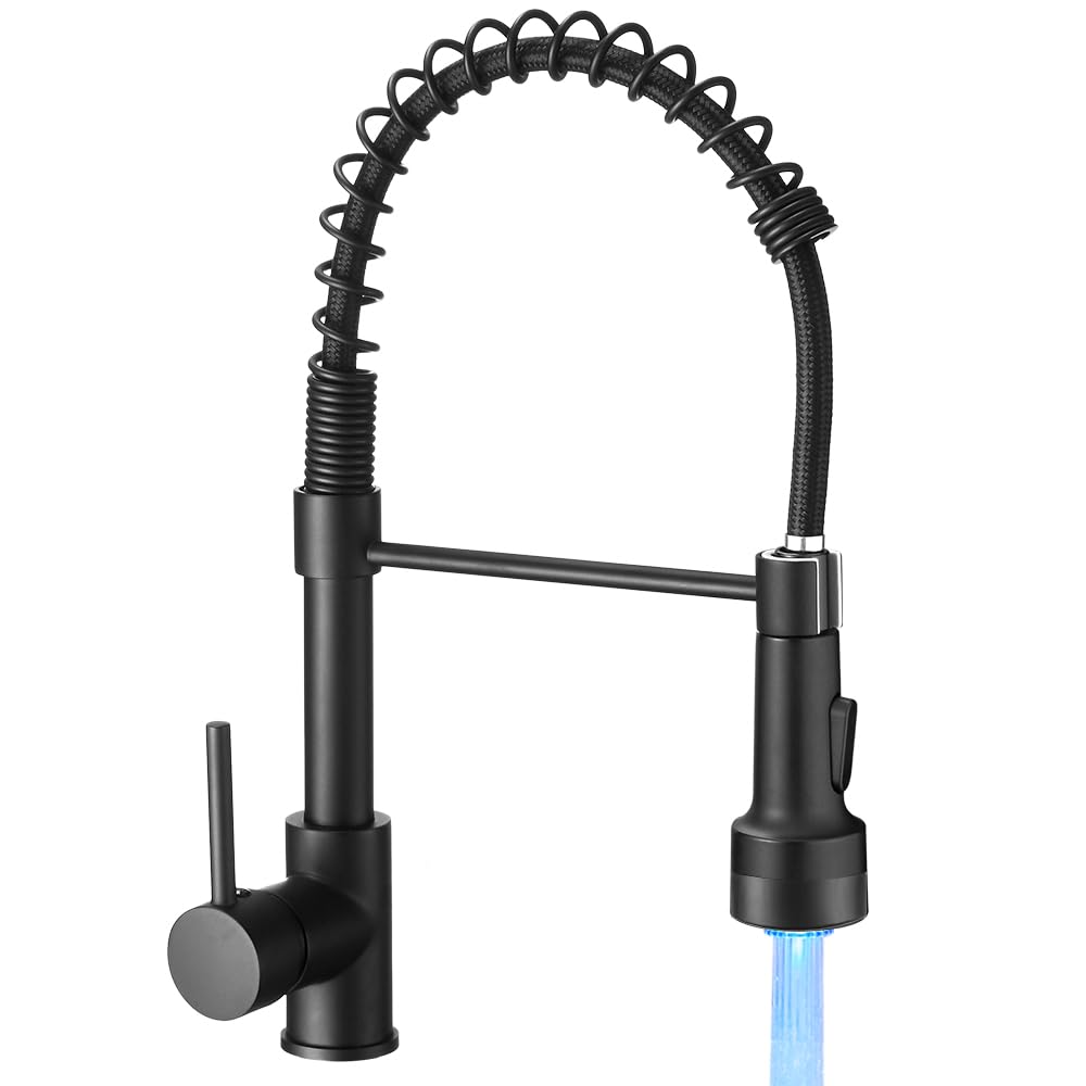 OWOFAN Black Kitchen Faucet with Pull Down Sprayer Stainless Steel Single Handle Pull Out Spring Sink Faucets 1 Hole Or 3 Hole Dual Function for Farmhouse Camper Laundry Utility Rv Wet Bar