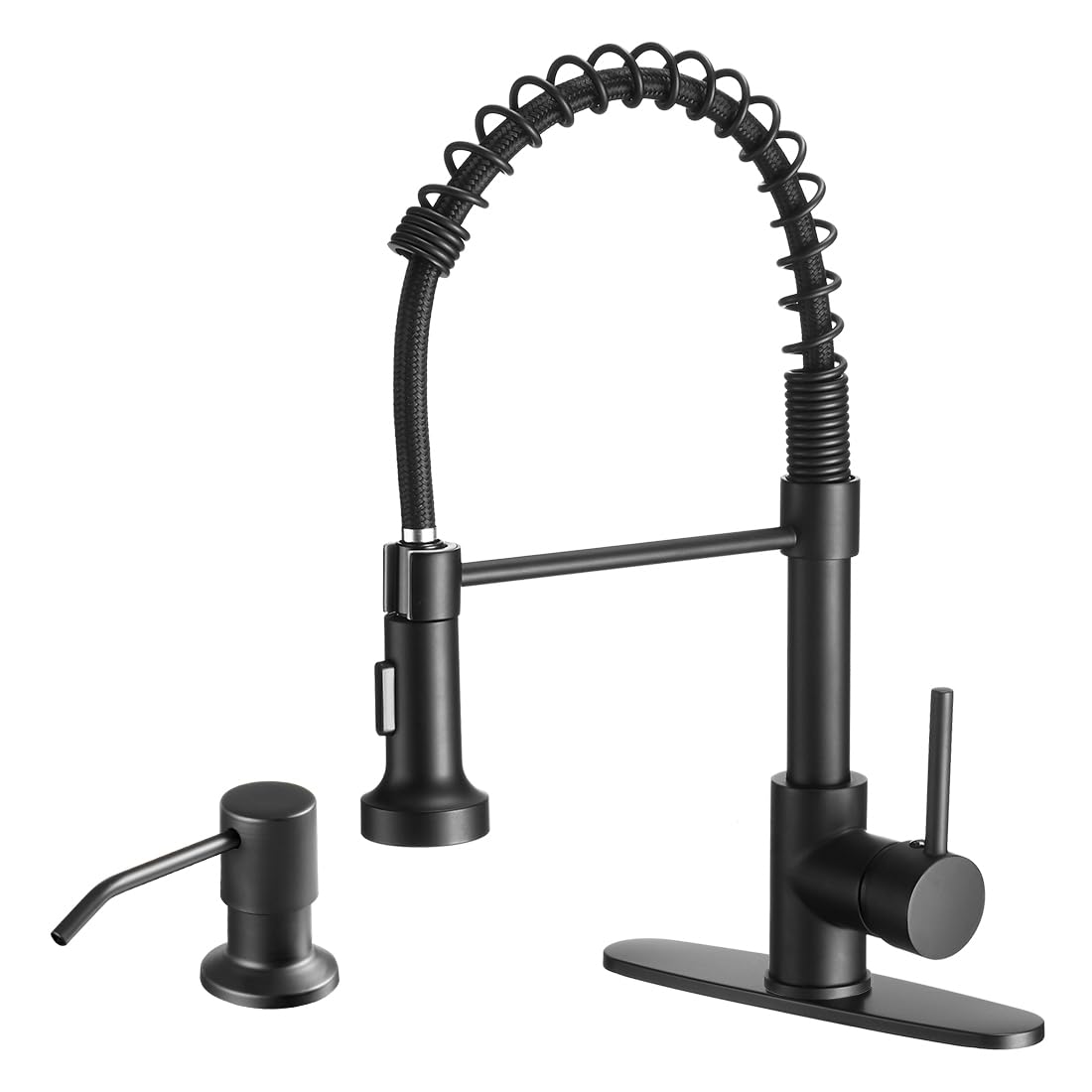OWOFAN Black Kitchen Faucet with Pull Down Sprayer Stainless Steel Single Handle Pull Out Spring Sink Faucets 1 Hole Or 3 Hole Dual Function for Farmhouse Camper Laundry Utility Rv Wet Bar