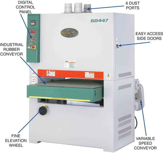 Grizzly Industrial G0447-37" 20 HP 3-Phase Double-Head Wide-Belt Sander