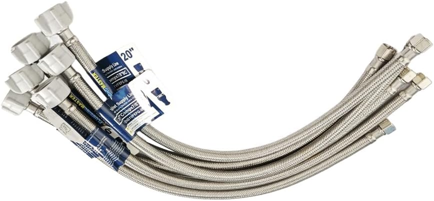 (6pcs 20 inch) PLUMBINGMASTER Toilet Water Supply Line,3/8" Comp x 7/8" BC Braided Stainless Steel Toilet Supply Line,Toilet Connector Hose with Anti-Leaking Brass Nut