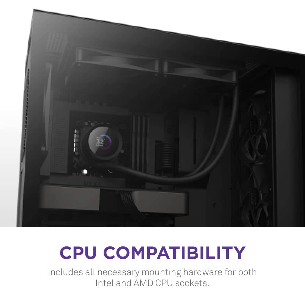 NZXT Kraken 280 - RL-KN280-B1-280mm AIO CPU Liquid Cooler - Customizable 1.54" Square LCD Display for Images, Performance Metrics and More - High-Performance Pump - 2 x F140P Fans - Black
