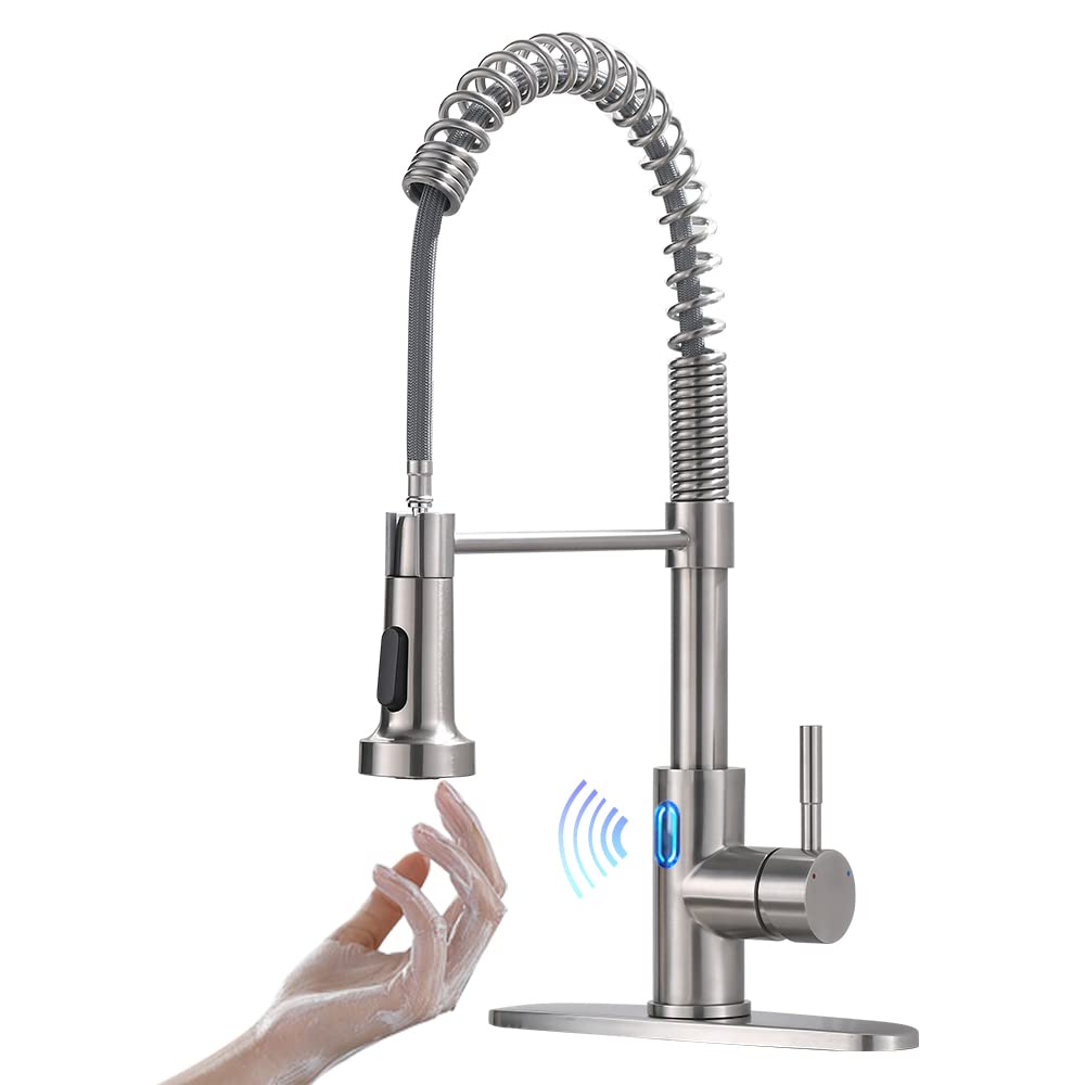 OWOFAN Black Kitchen Faucet with Pull Down Sprayer Stainless Steel Single Handle Pull Out Spring Sink Faucets 1 Hole Or 3 Hole Dual Function for Farmhouse Camper Laundry Utility Rv Wet Bar