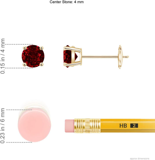 ANGARA Natural Ruby Solitaire Earrings for Women | Round Ruby Stud Earrings in 14K Solid Gold/Platinum | July Birthday, Anniversary, Gemstone Jewellery Gift