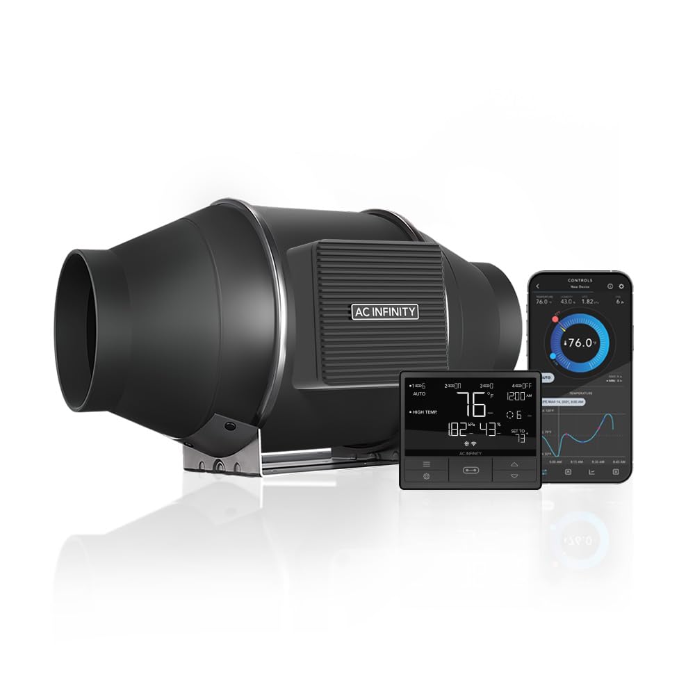 AC Infinity CLOUDLINE S8 PRO, Quiet 8” Inline Duct Fan with 10-Speed Controller, EC-Motor Ventilation Exhaust Fan for Heating Cooling Booster, Grow Tents, Hydroponics
