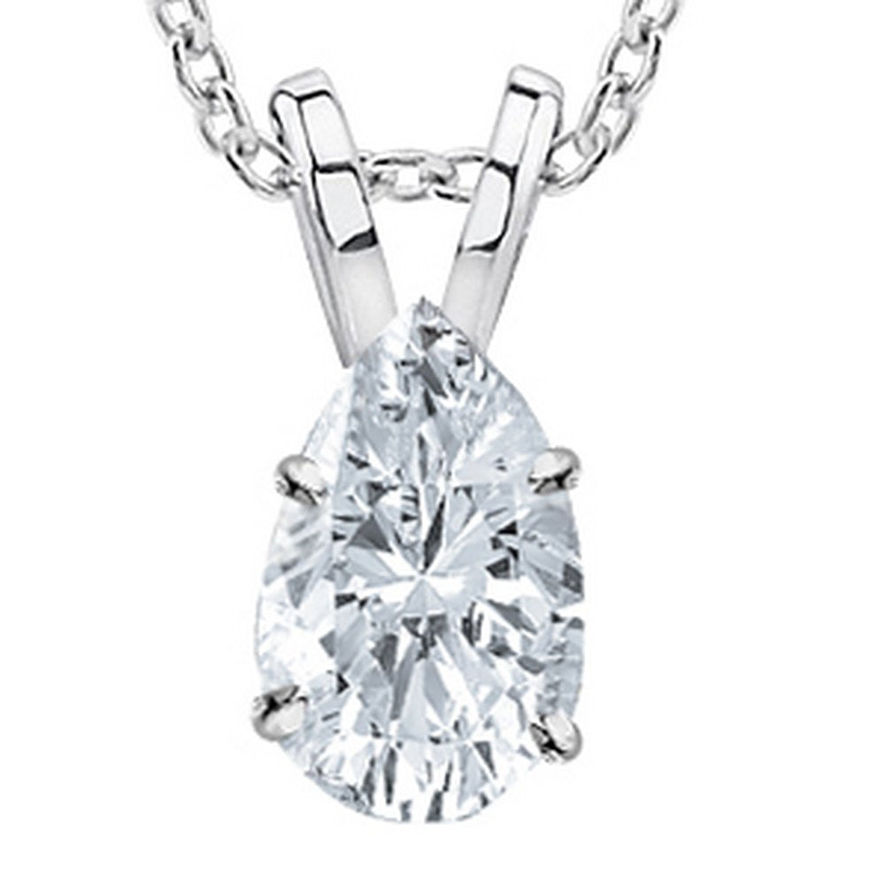 1/2-2 Carat 14K White Gold GIA Certified Pear Cut Diamond Pendant Necklace Luxury Collection (D-E Color, VS1-VS2 Clarity)