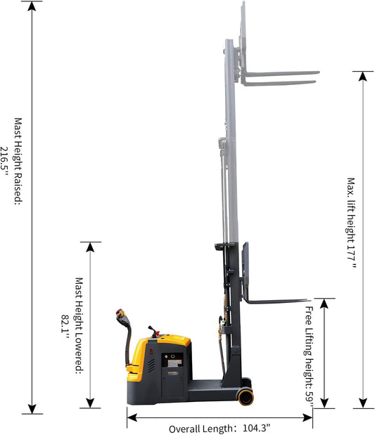 APOLLOLIFT Counterbalanced Fully Electric Stacker 177" High Lift Height Forklift, 3300Lbs Capacity Powered Material Lift