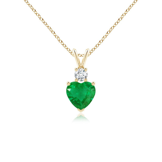 Angara Natural Emerald Pendant for Women | Heart Shape Emerald Diamond Heart Pendant Necklace in 14K Solid Gold/Platinum With 18" Chain | May Birthday, Anniversary, Gemstone Jewelry Gift
