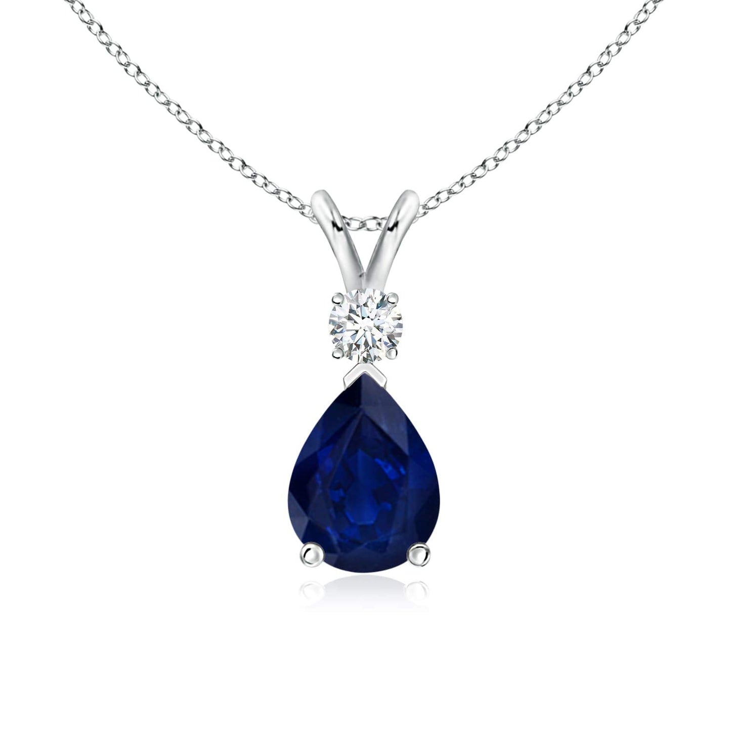 Angara Natural Blue Sapphire Solitaire Pendant for Women | Pear Shape Blue Sapphire Diamond Necklace in 14K Solid Gold/Silver/Platinum With 18" Chain | September Birthday, Gemstone Jewelry Gift