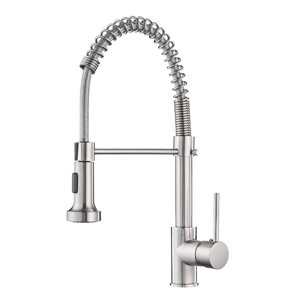 OWOFAN Kitchen Faucet with Pull Down Sprayer Brushed Nickel Stainless Steel 1 Handle Pull Out Spring Sink Faucets 1 Hole Or 3 Hole Dual Function for Farmhouse Camper Laundry Utility Rv Wet Bar