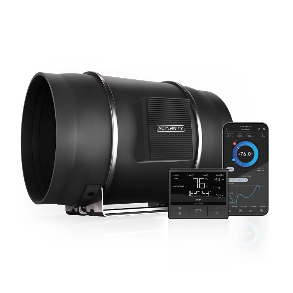 AC Infinity CLOUDLINE S8 PRO, Quiet 8” Inline Duct Fan with 10-Speed Controller, EC-Motor Ventilation Exhaust Fan for Heating Cooling Booster, Grow Tents, Hydroponics