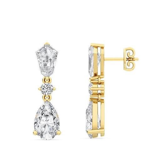 Houston Diamond District Kite, Pear and Round Cut LAB GROWN Diamond Drop Earrings for Women(Color H-I Clarity VS1-VS2)