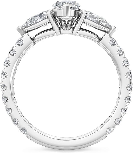 5 Carat (ctw) Platinum Marquise,Round,Pear Cut LAB GROWN Diamond Three Stone Engagement Ring (Color E-F Clarity VS2-SI1)