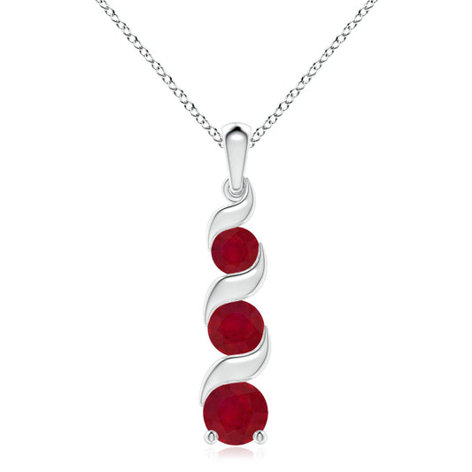 Angara Natural Ruby Pendant for Women | Channel-Set Round Ruby Three Stone Journey Pendant in 14K Solid Gold/Silver With 18" Chain | July Birthday, Anniversary, Gemstone Jewelry Gift