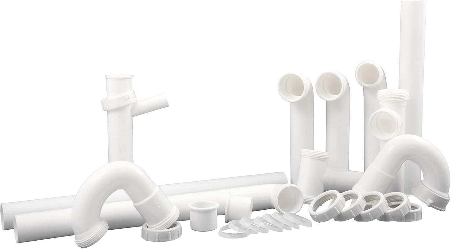 Waxman PlumbCraft 27-Piece Complete Kitchen Sink Drain Repair Kit 7027010N, Various Kitchen Drain Pipes for Repairs to Problem Areas, Drain Assembly for Multiple Sink Pipe Options
