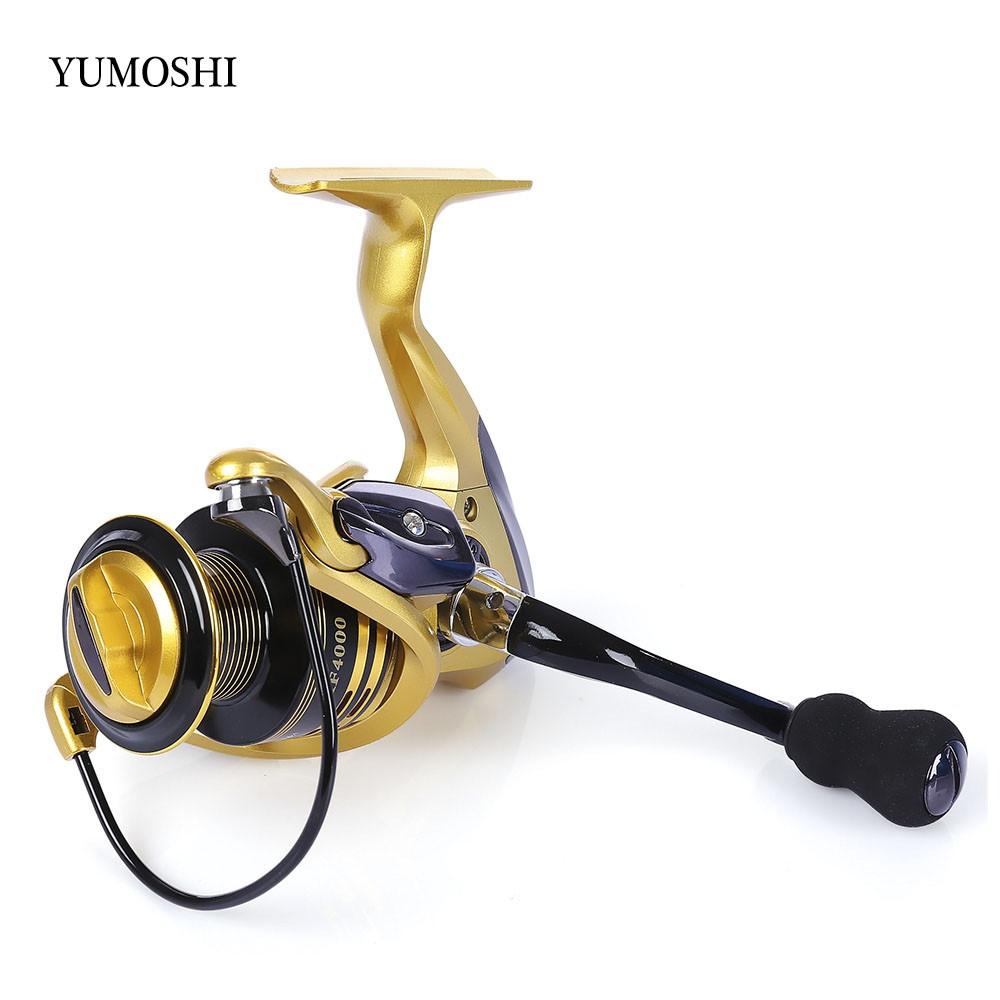 YUMOSHI 13+1BB Full Metal Spinning Fishing Reel 4.7:1/5.5:1 Gear Ratio Pesca Aluminum Spool  Tackle With Foldable Handle