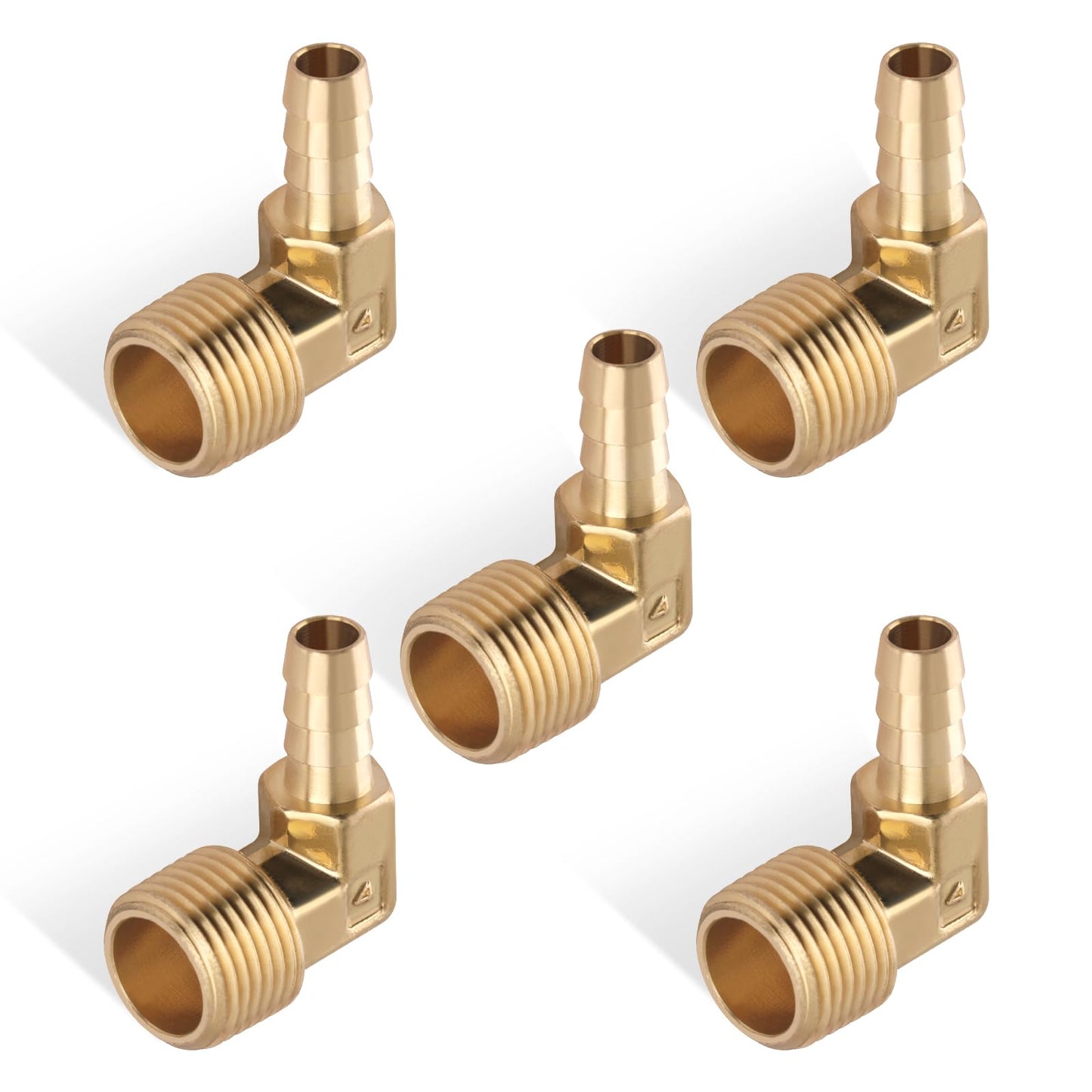 5pcs Brass Hose Barb Fittings 90 Degree Elbow 1/4 Inch Barb to 1/8 Inch NPT Male Thread Air Hose Fittings Adapter Connector Water Fuel Air Line Fittings Elbow Fittings