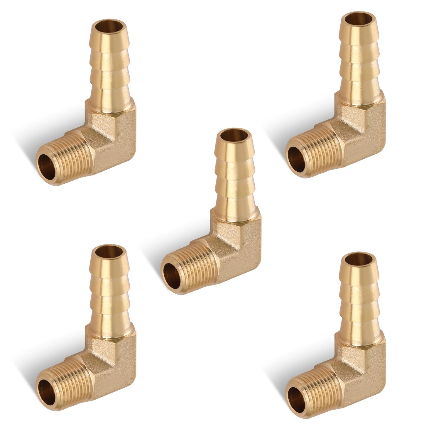 5pcs Brass Hose Barb Fittings 90 Degree Elbow 1/4 Inch Barb to 1/8 Inch NPT Male Thread Air Hose Fittings Adapter Connector Water Fuel Air Line Fittings Elbow Fittings
