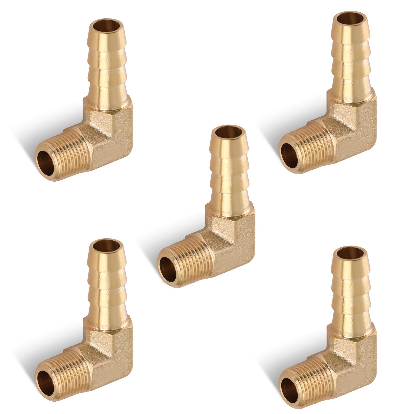 5pcs Brass Hose Barb Fittings 90 Degree Elbow 1/4 Inch Barb to 1/8 Inch NPT Male Thread Air Hose Fittings Adapter Connector Water Fuel Air Line Fittings Elbow Fittings
