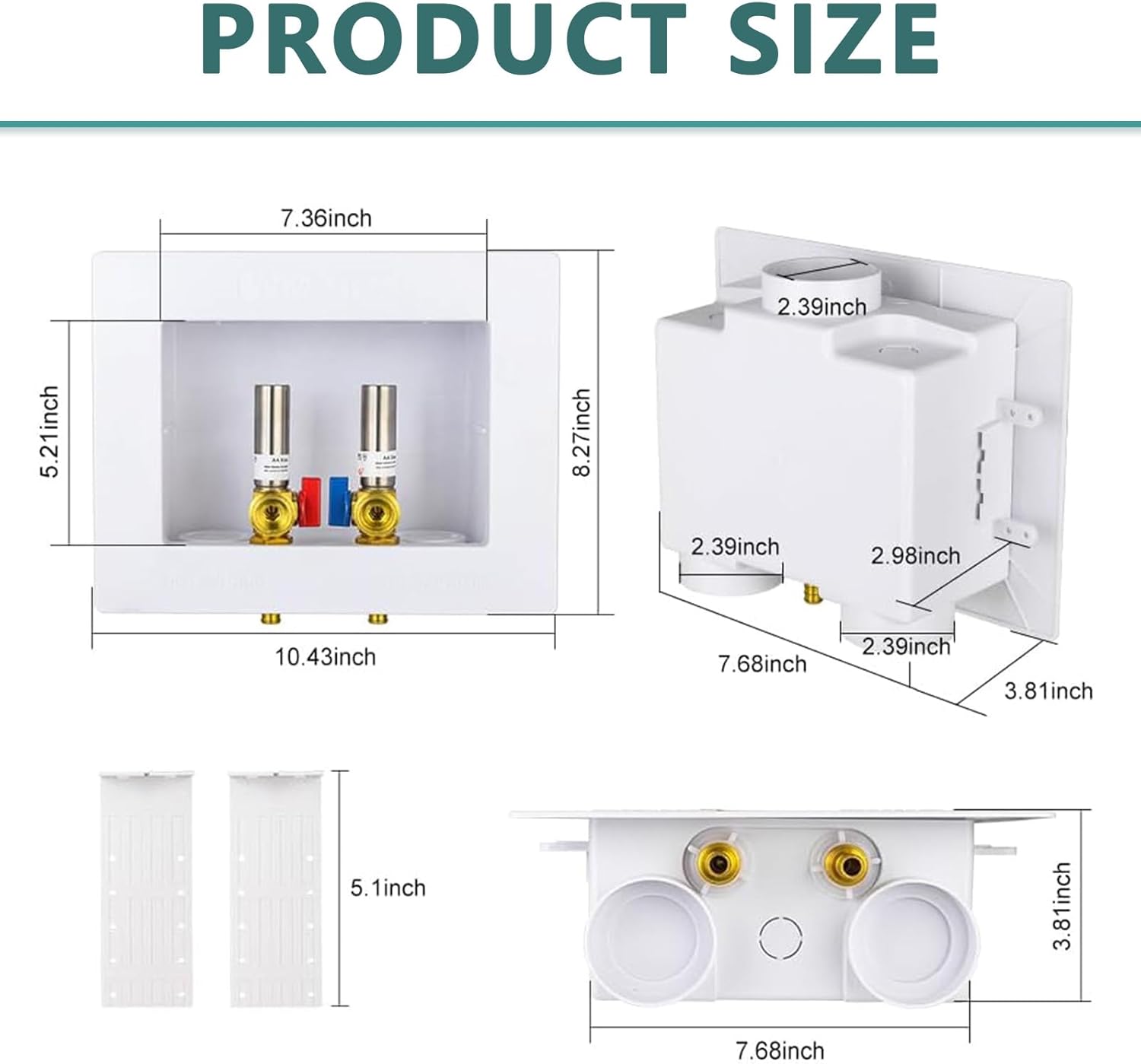 Washing Machine Outlet Box, Niikappu 1/2 Inch Pex Crimp Inlet x 3/4 Inch MHT Outlet Connection, Washer Box with Double Drains, with Stainless Steel Water Hammer Arrestor