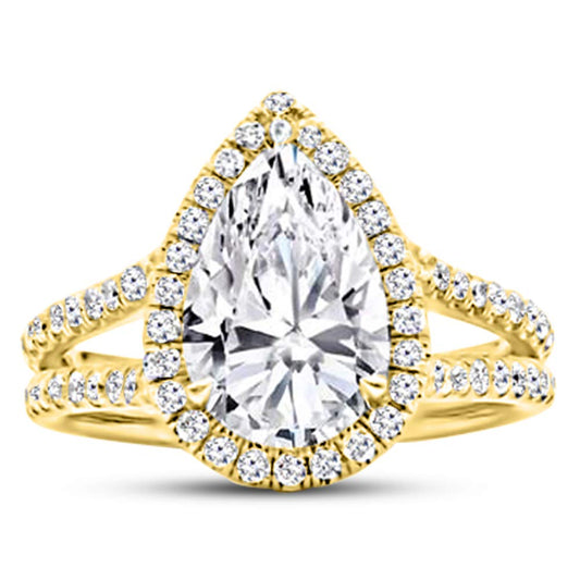 Houston Diamond District LAB GROWN DIAMOND Split Shank Pear Cut Diamond Engagement Ring (E-F Color VS1-VS2 Clarity)