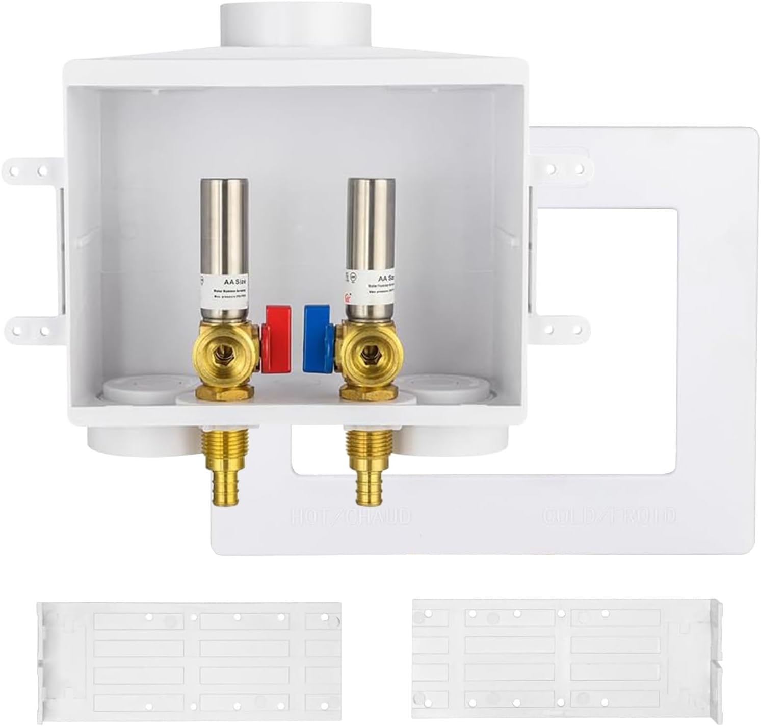 Washing Machine Outlet Box, Niikappu 1/2 Inch Pex Crimp Inlet x 3/4 Inch MHT Outlet Connection, Washer Box with Double Drains, with Stainless Steel Water Hammer Arrestor