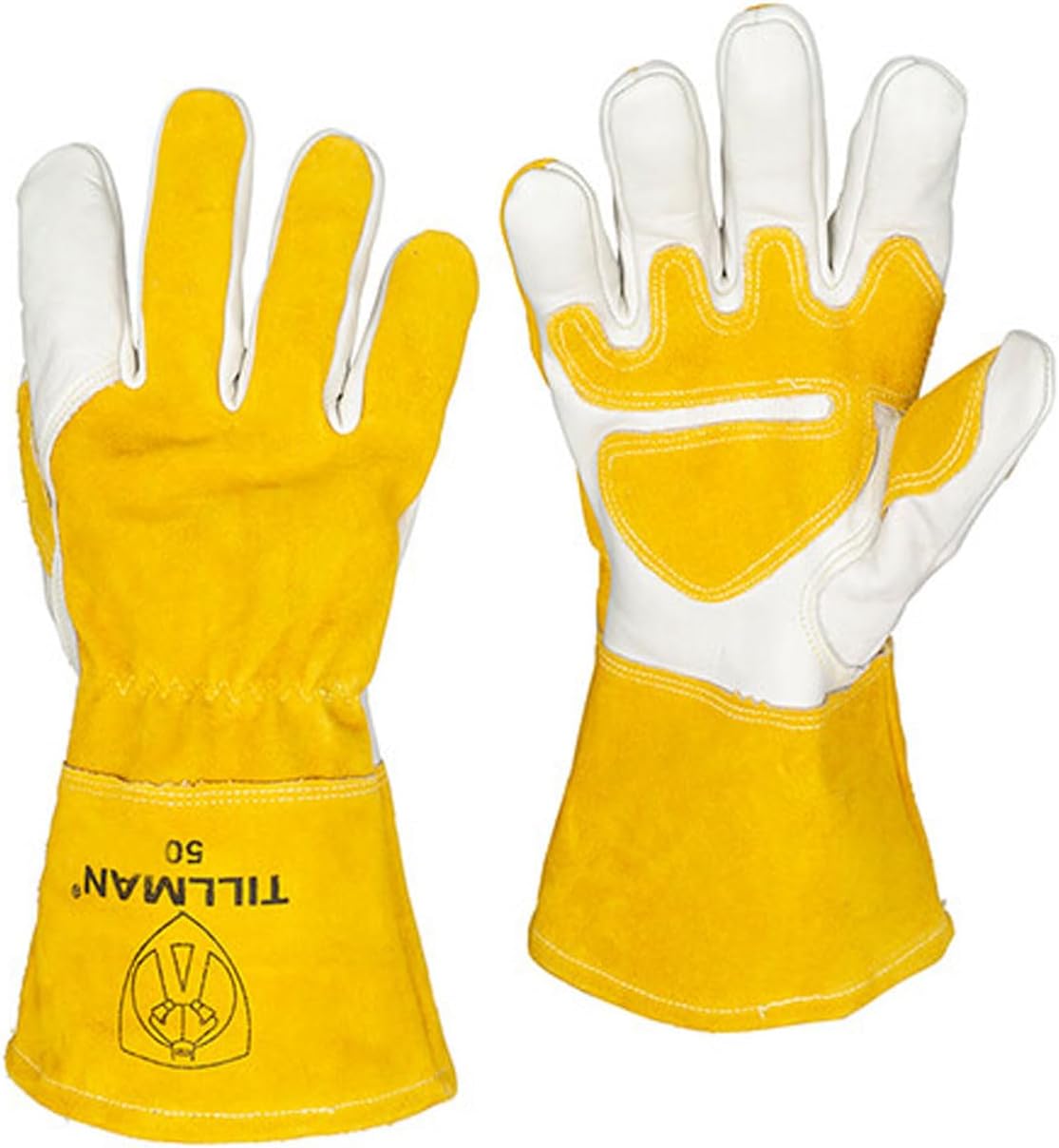 John Tillman and Co 50XL Top Grain Leather MIG Gloves with Split Leather Palm Reinforcements, Split Leather Back, Fleece Lining, Seamless Forefinger and Elastic Back (Carded), X-Large (TIL50XL)
