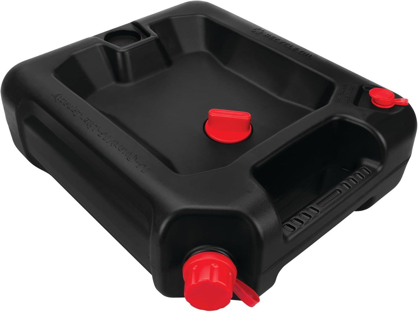 Performance Tool W4077 16-Quart Oil Drain Container, Deep Drain Well, Integrated Handle, Sealing Rubber Gaskets, Black