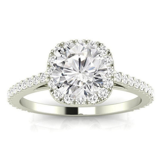 Houston Diamond District LAB GROWN Gorgeous Classic Cushion Halo Style Round Cut Diamond Engagement Ring (E-F Color VS2-SI1 Clarity)