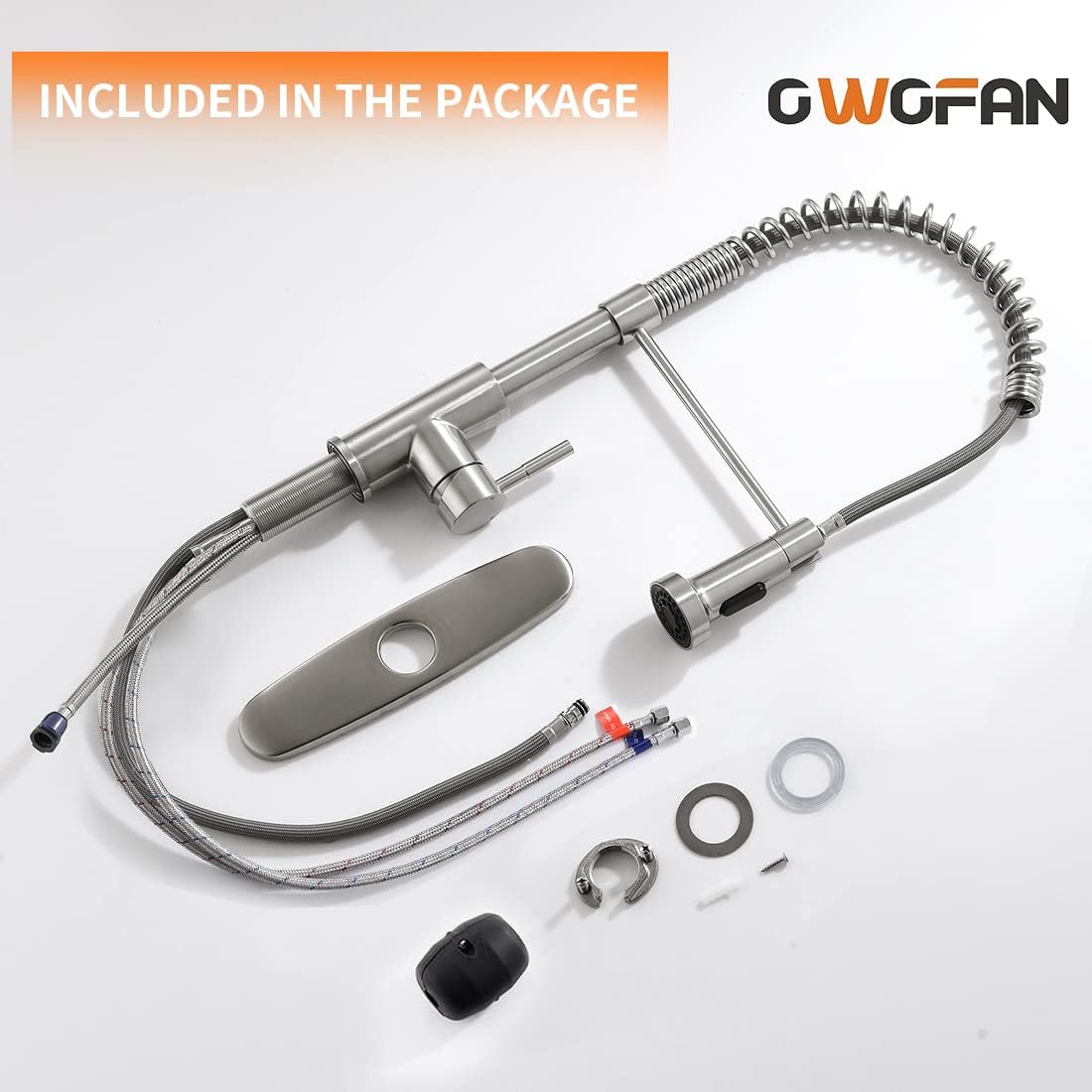 OWOFAN Kitchen Faucet with Pull Down Sprayer Brushed Nickel Stainless Steel 1 Handle Pull Out Spring Sink Faucets 1 Hole Or 3 Hole Dual Function for Farmhouse Camper Laundry Utility Rv Wet Bar