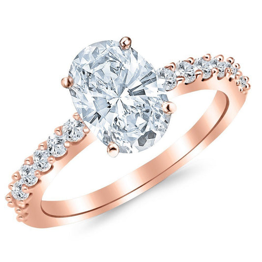 Houston Diamond District LAB GROWN IGI CERTIFIED DIAMOND Classic Prong Set Oval Cut Diamond Engagement Ring (E-F Color VS2-SI1 Clarity)