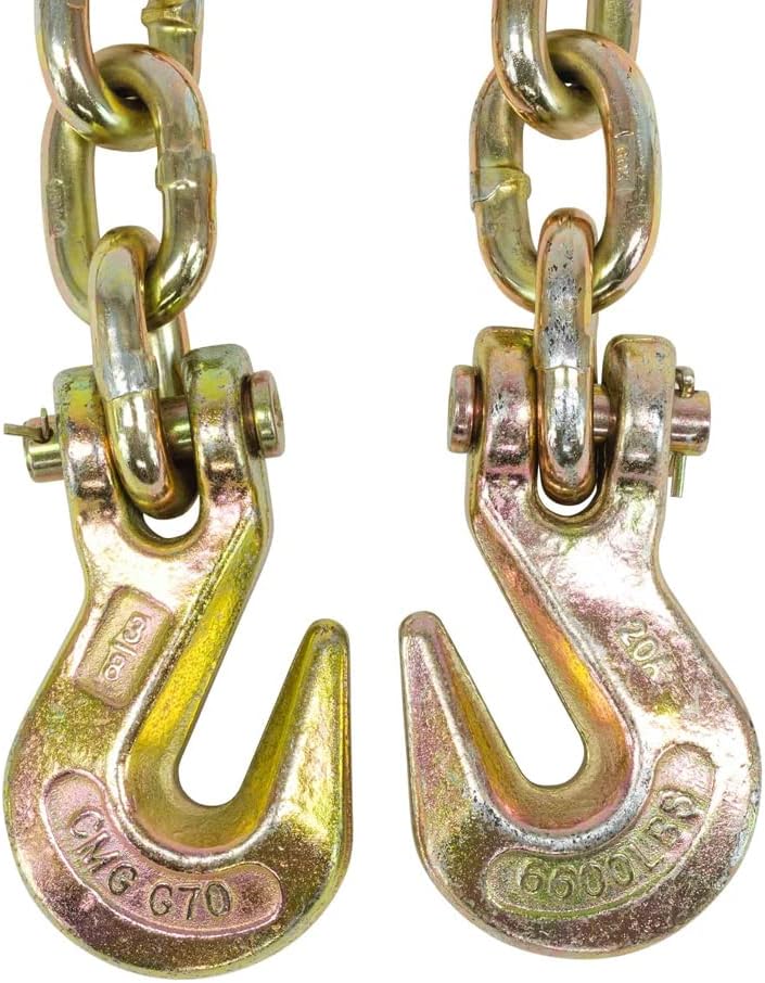 Mytee Products 3/8" x 20' Grade 70 Transport Binder Chain - Made in USA with G70 Grab Hooks - Tow Transport Binder Chain - 6,600 Lbs WLL