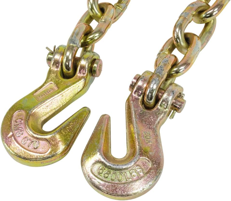 Mytee Products 3/8" x 20' Grade 70 Transport Binder Chain - Made in USA with G70 Grab Hooks - Tow Transport Binder Chain - 6,600 Lbs WLL