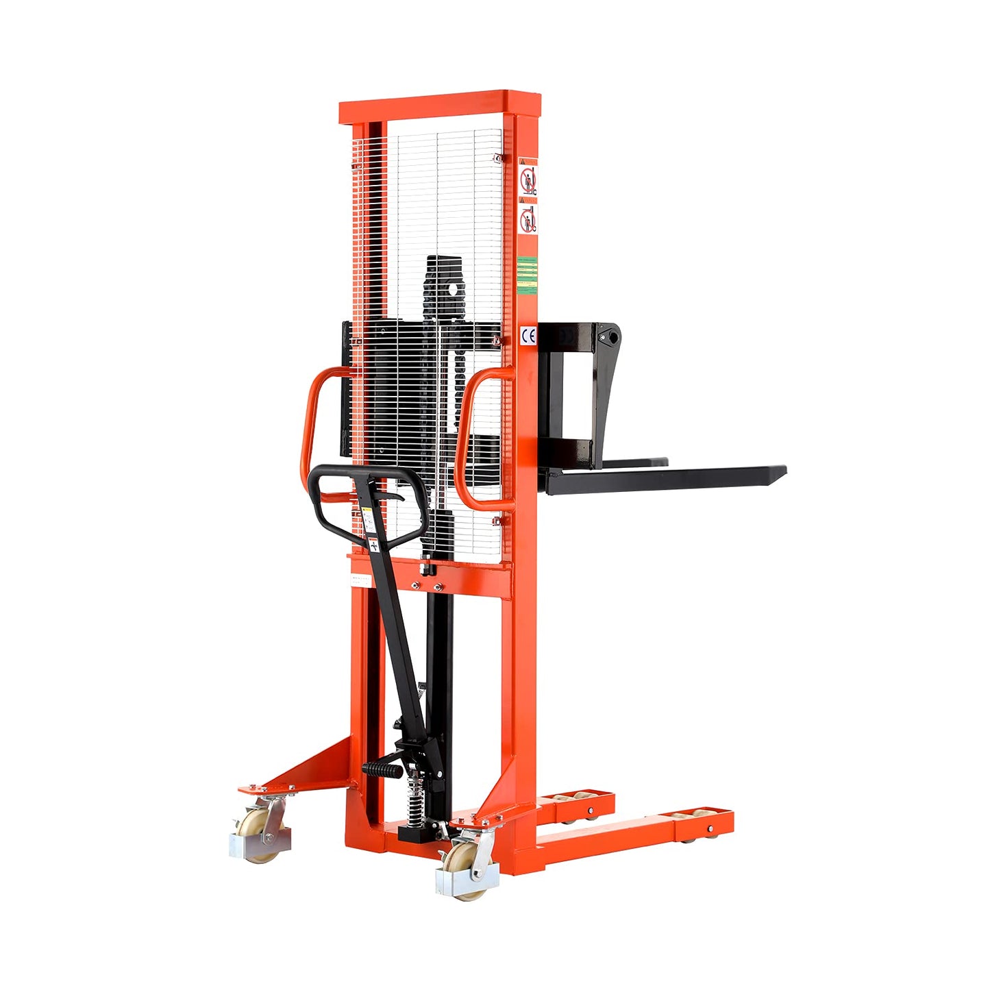 Tory Carrier Manual Stacker Material Lift 63” Lifting Height 1100lbs Capacity with Straddle Legs Hydraulic and Adjustable Forks Forklift