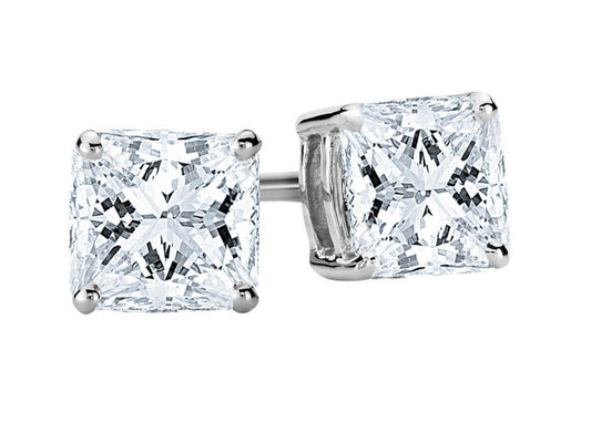 Houston Diamond District IGI Certified LAB-GROWN Princess Cut Diamond Stud Earrings for Women 4 Prong Screw Back (E-F Color, VS2-SI1 Clarity)