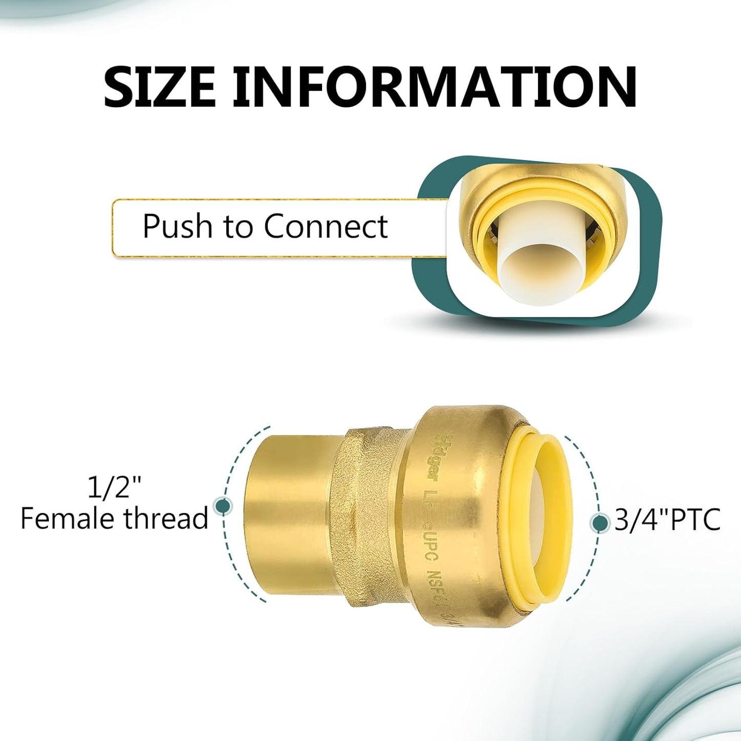 5 PCS Niikappu Push Fit 3/4 Inch x 1/2 Inch Female NPT Brass Adapters Push-Fit Fittings with Disconnect Clip to Connect PEX, Copper, CPVC Pipes