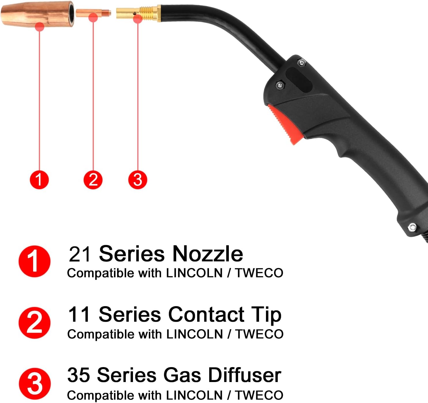 Zinger MIG Welding Gun Torch 100Amp 10' Replacement for Lincoln Magnum 100L K530-5 with 10PCS Mig Welding Contact Tips