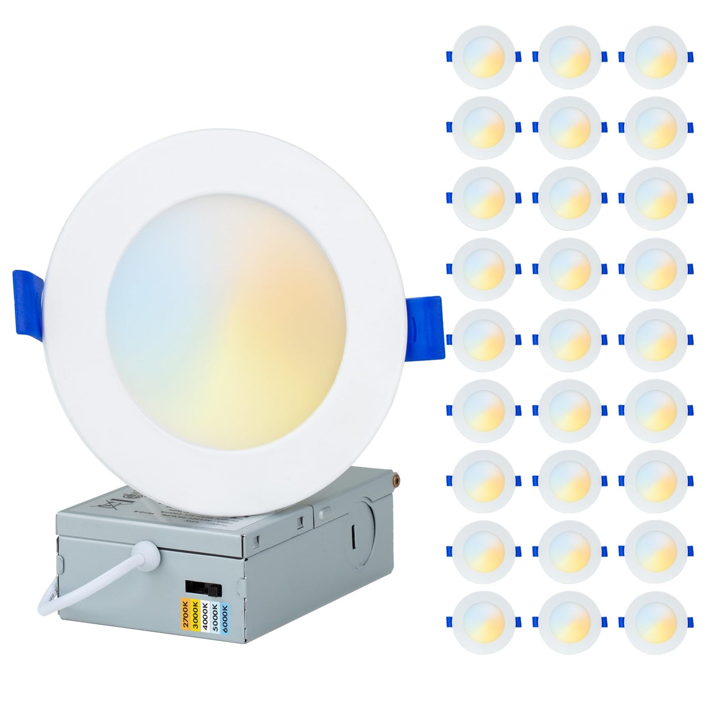 PROCURU Professional 24-Pack 6-Inch 2700K-6000K 5CCT 12W LED, Baffle Style, Heavy Duty Ultra-Thin Recessed Ceiling Slim Downlight, Dimmable, White Trim (VSB65W-24P)