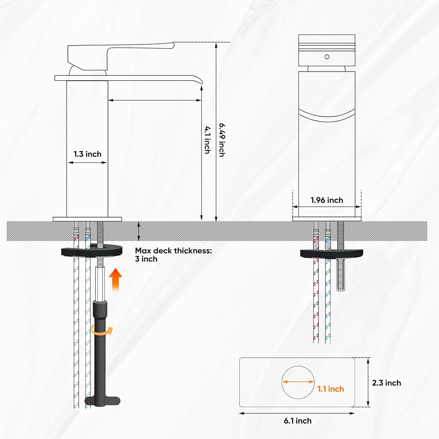 Bathroom Faucet Brushed Nickel OWOFAN Waterfall Washbasin Faucet with Pop Up Drain Single Handle Vanity Farmhouse RV Vessel Basin Mixer Tap Suitable for 1 or 3 Holes Supply Deck Plate and Hose