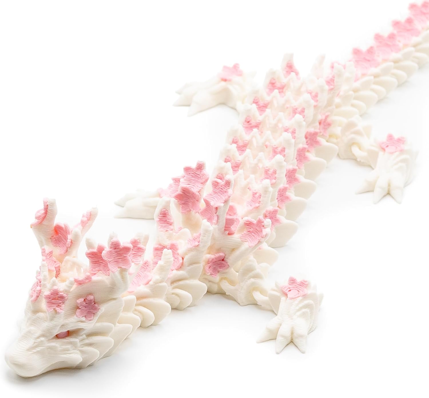 12-Inch 3D Printed Dragon – Pink and White Cherry Blossom Dragon - Made in The USA - Articulated Fidget Sensory Toy – Collectible Home and Office Decor Desk Toys
