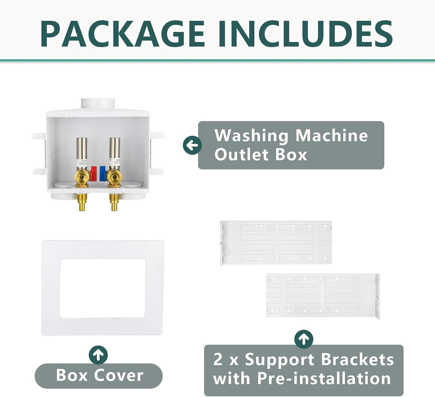 Washing Machine Outlet Box, Niikappu 1/2 Inch Pex Crimp Inlet x 3/4 Inch MHT Outlet Connection, Washer Box with Double Drains, with Stainless Steel Water Hammer Arrestor
