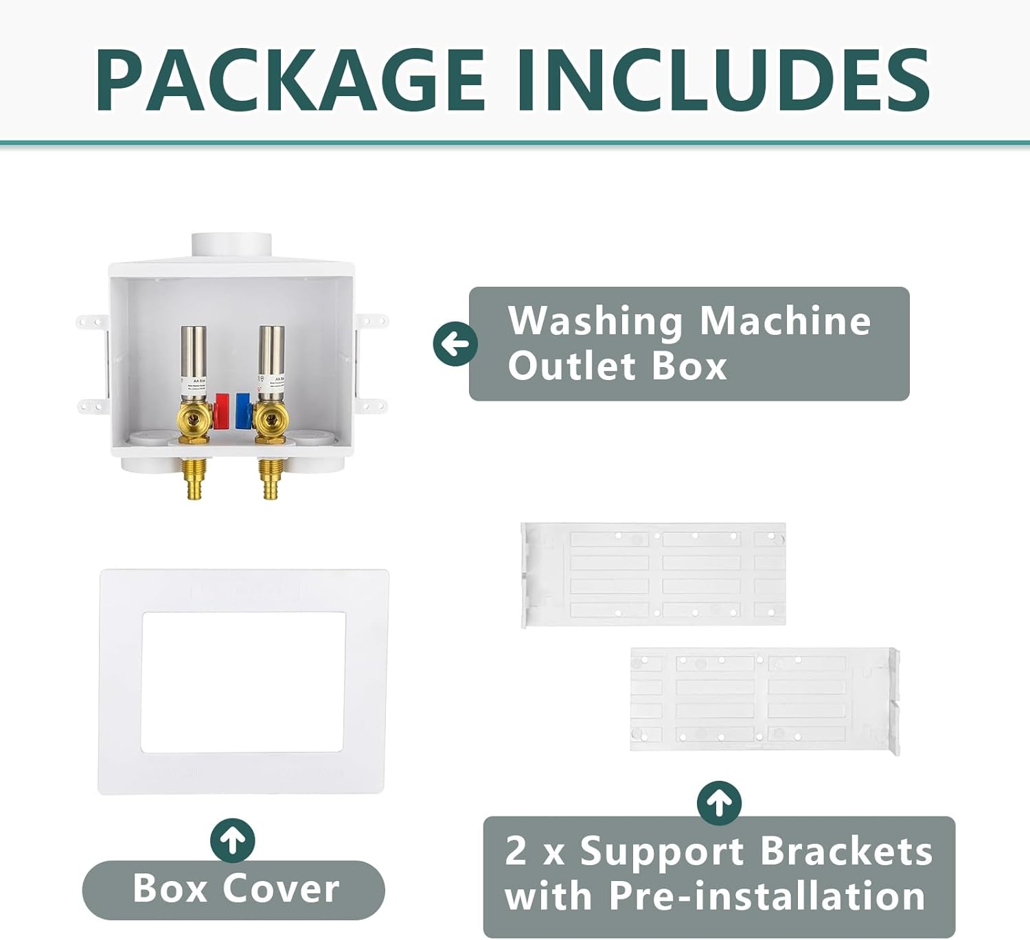 Washing Machine Outlet Box, Niikappu 1/2 Inch Pex Crimp Inlet x 3/4 Inch MHT Outlet Connection, Washer Box with Double Drains, with Stainless Steel Water Hammer Arrestor