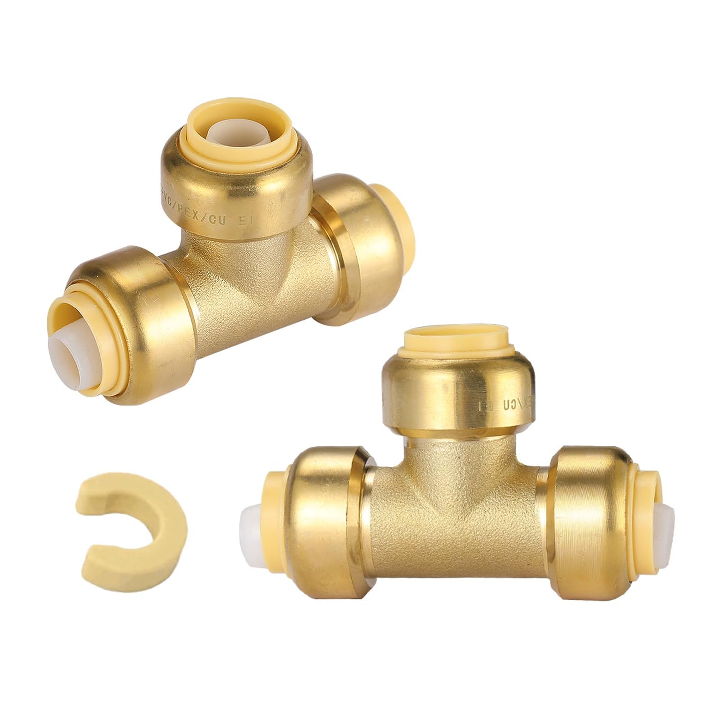 5-Pack Niikappu Pushfit Tee, 3/4"x3/4"x1/2" PEX Brass Push-fit Tee, Push to Connect Plumbing Fittings for PEX, Copper, CPVC, with Disconnect Clip(PF127-5)