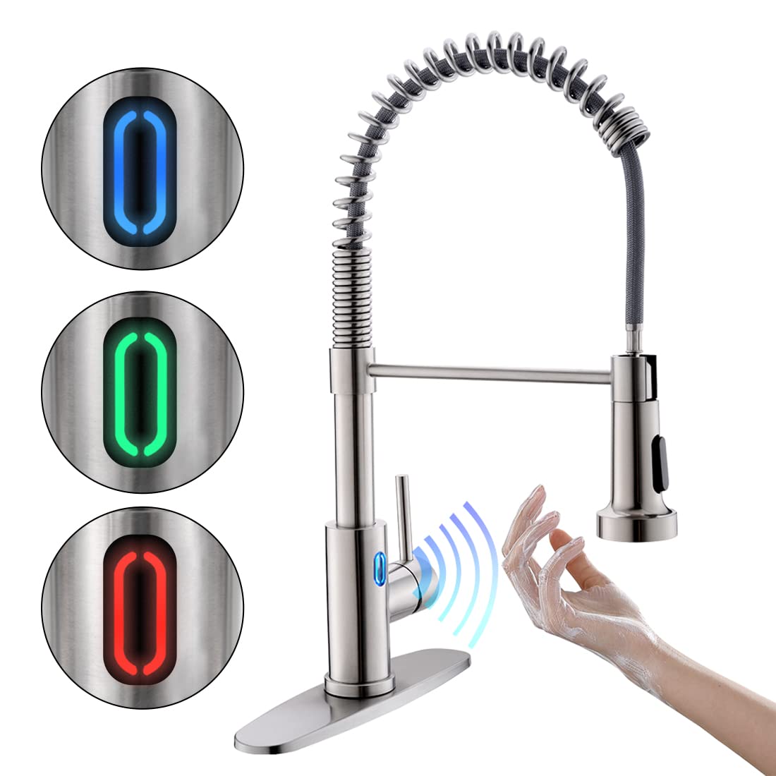 OWOFAN Kitchen Faucet with Pull Down Sprayer Brushed Nickel Stainless Steel 1 Handle Pull Out Spring Sink Faucets 1 Hole Or 3 Hole Dual Function for Farmhouse Camper Laundry Utility Rv Wet Bar